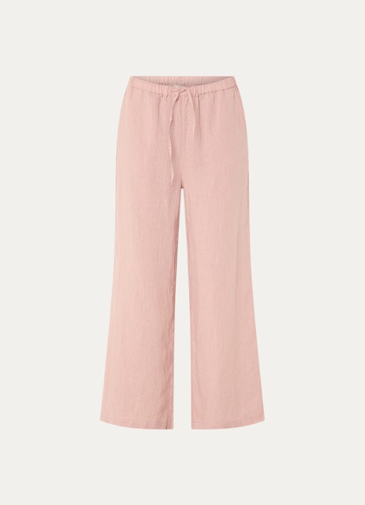 Moscow Heylow mid waist wide fit broek van linnen met steekzakken - voorkant roze