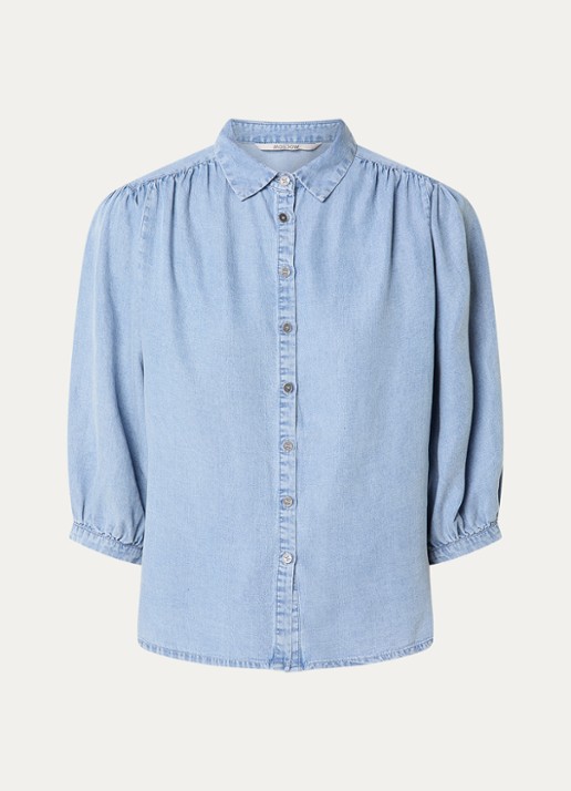 Moscow Jorn blouse van chambray - voorkant 3 blauwgrijs