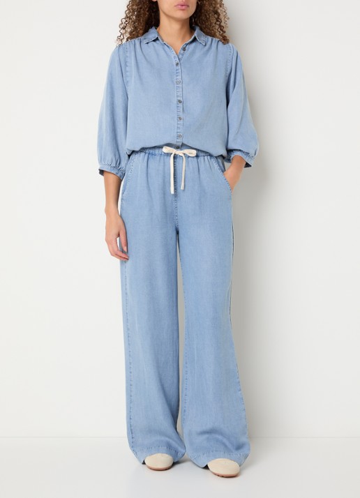 Moscow Jorn blouse van chambray - voorkant 4 blauwgrijs
