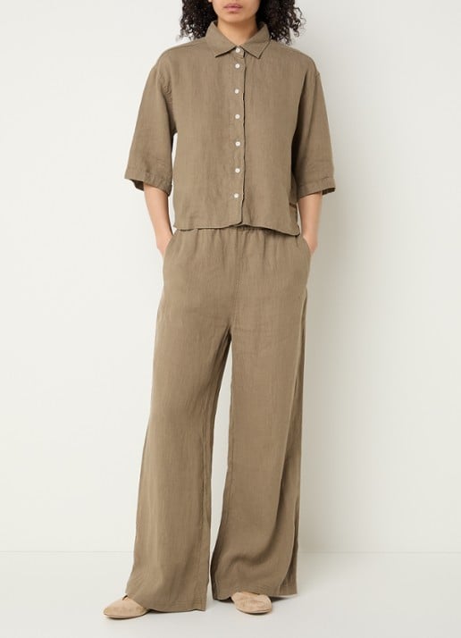 Moscow Lady blouse van linnen - voorkant 2 khaki