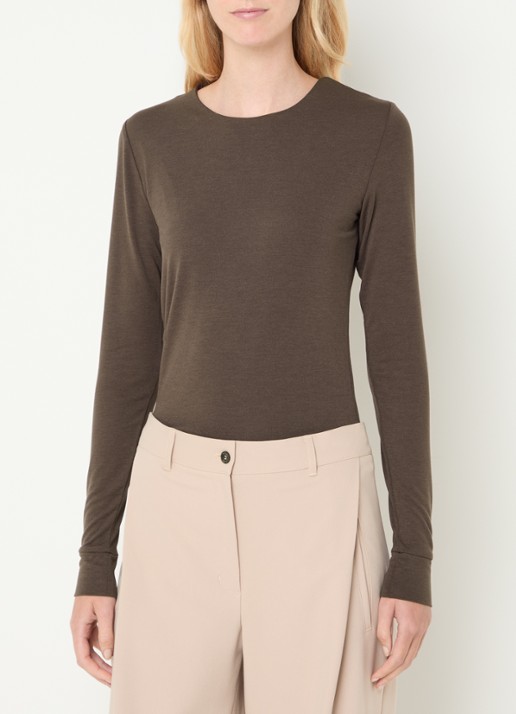 Moscow Lucia longsleeve met ronde hals - detail 2 donkerbruin