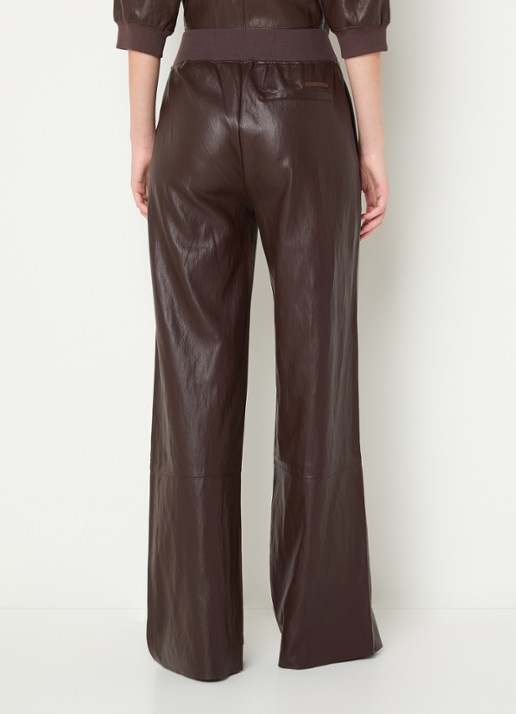 Moscow Margaux high waist wide fit broek van imitatieleer - achterkant donkerbruin