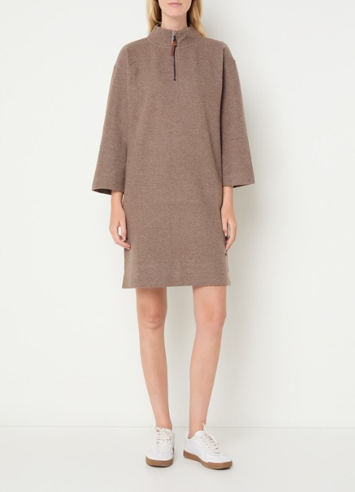 Moscow Mini trui-jurk met halve rits - voorkant 4 donkerbeige