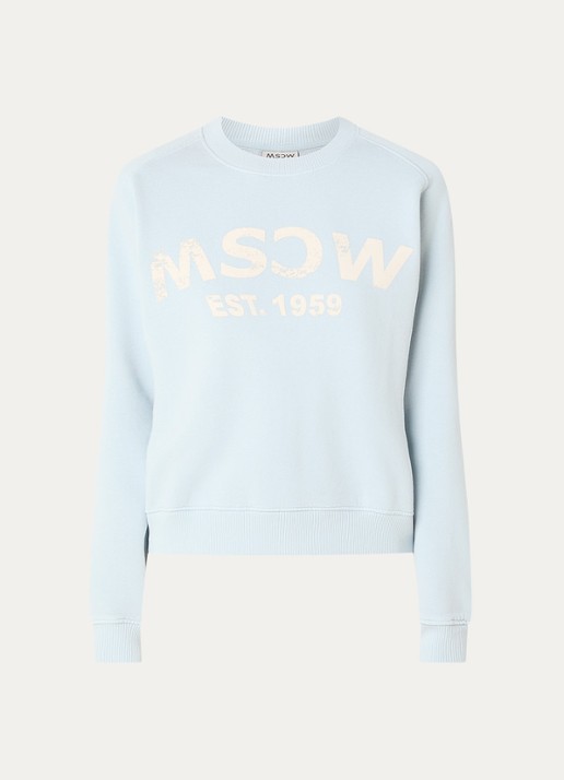 Moscow Pepper sweater met logoprint - voorkant 3 lichtblauw