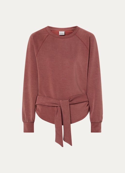 Moscow Romy sweater met strikceintuur - voorkant 3 roodbruin