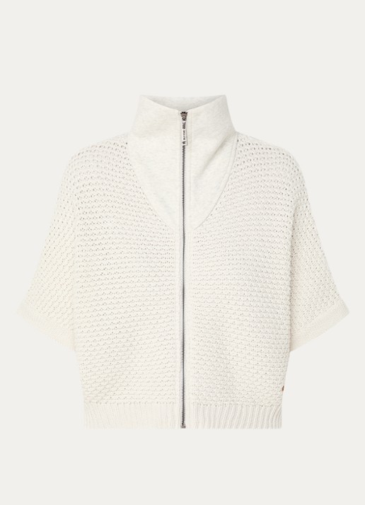 Moscow Tim grofgebreid vest van katoen met opstaande kraag - voorkant beige