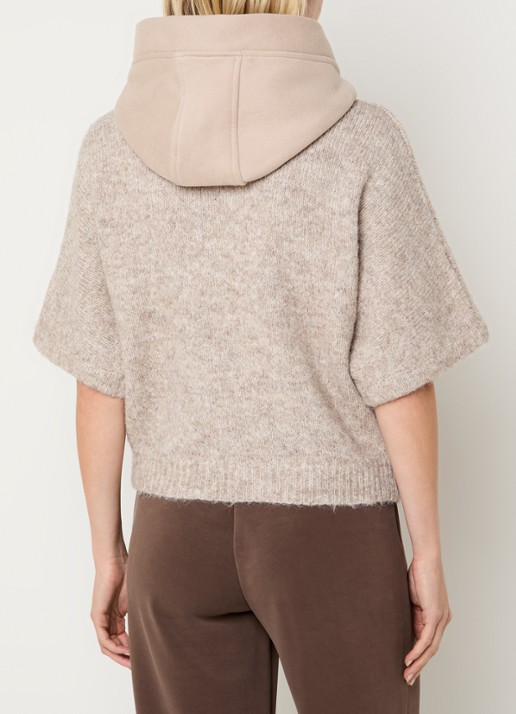 Moscow Timmy fijngebreid vest in wolblend met capuchon - achterkant 5 beige