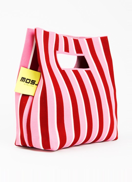 MOSJ Atelier Cherry handtas met streepprint - achterkant roze