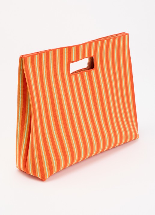 MOSJ Atelier Cosmo Everything Bucket shopper met streepprint en uitneembaar etui - achterkant orange