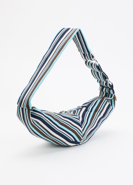 MOSJ Atelier Little Bobby City crossbodytas met streepprint en verstelbare schouderriem - achterkant aquablauw