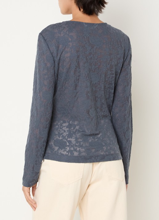 MSCH Copenhagen Brigetta top met bloemenprint - achterkant staalblauw