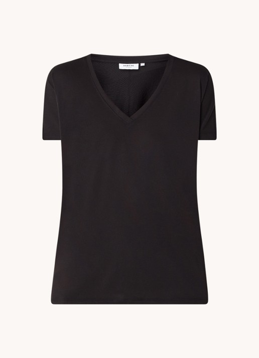MSCH Copenhagen Fenya T-shirt met V-hals en stretch - voorkant 2 zwart