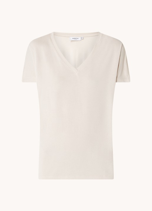 MSCH Copenhagen Fenya T-shirt met V-hals en stretch - voorkant 3 beige
