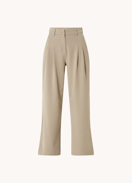 MSCH Copenhagen Henrika high waist wide fit pantalon met plooidetail - voorkant bruin