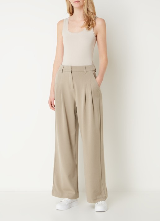 MSCH Copenhagen Henrika high waist wide fit pantalon met plooidetail - voorkant 2 bruin