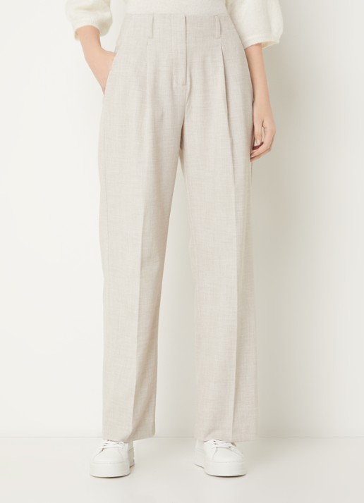 MSCH Copenhagen High waist straight fit pantalon met gemêleerd dessin - detail beige