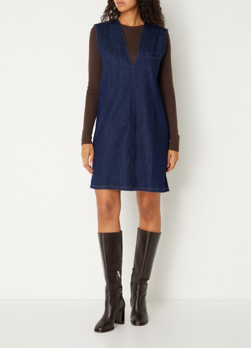 MSCH Copenhagen MSCHAdna Alena mini denim jurk met borstzak - voorkant 2 indigo