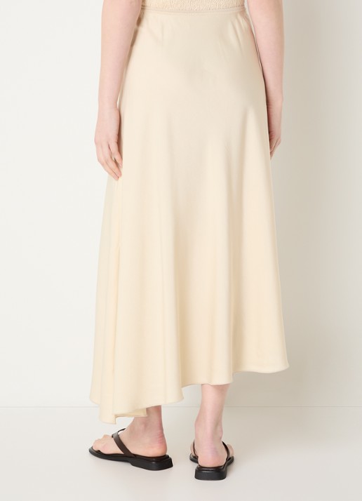 MSCH Copenhagen MSCHBethanie midi rok van satijn met asymmetrische zoom - achterkant beige