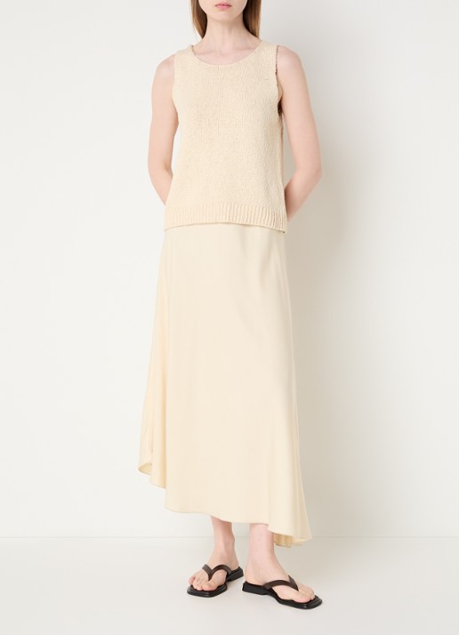 MSCH Copenhagen MSCHBethanie midi rok van satijn met asymmetrische zoom - voorkant 4 beige
