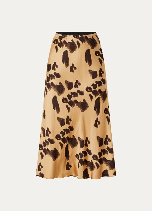 MSCH Copenhagen MSCHClarette Irida maxi rok van zijde met panterprint - voorkant 3 camel