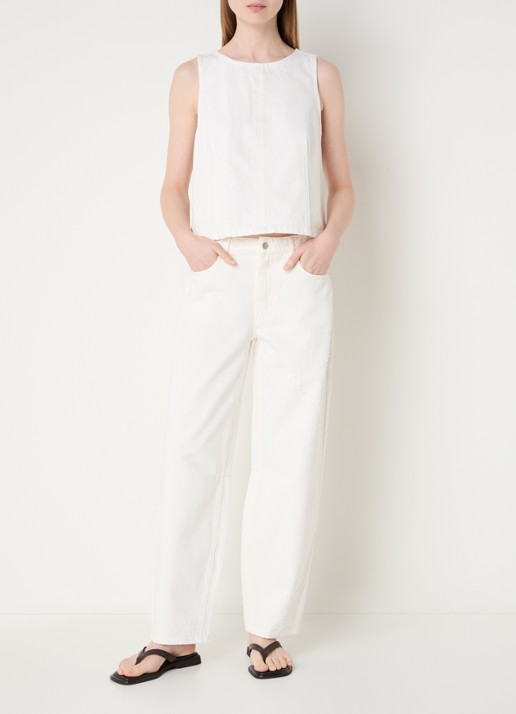 MSCH Copenhagen MSCHDexter high waist balloon fit jeans met destroyed afwerking - voorkant 3 gebroken wit