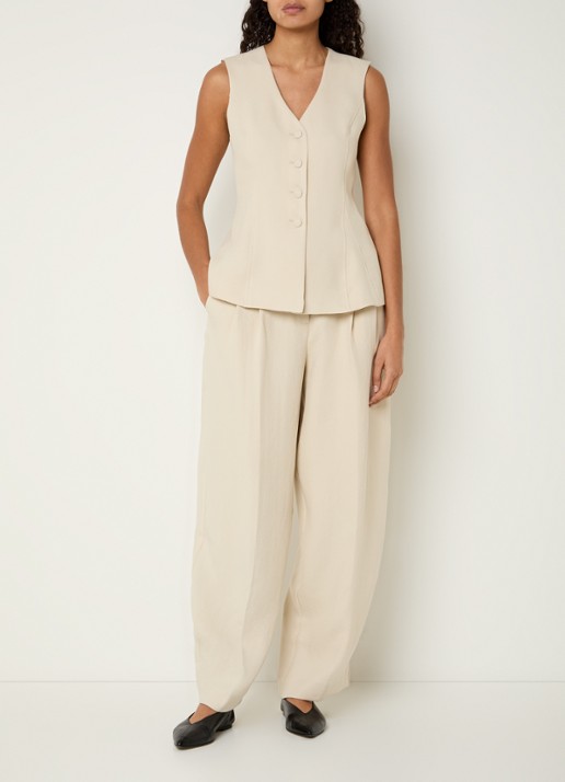 MSCH Copenhagen MSCHEsteriane high waist tapered fit pantalon met steekzakken - voorkant 2 beige
