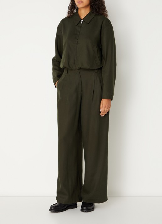 MSCH Copenhagen Mschesterika high waist wide fit pantalon  - voorkant 3 legergroen
