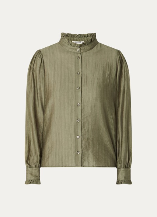MSCH Copenhagen MSCHFemine blouse met ruches en pofmouw - voorkant 2 olijfgroen