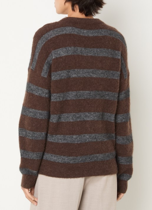 MSCH Copenhagen MSCHFestina fijngebreide trui in alpaca wolblend met streepprint - achterkant 3 bruin