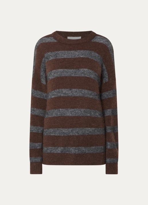 MSCH Copenhagen MSCHFestina fijngebreide trui in alpaca wolblend met streepprint - voorkant bruin