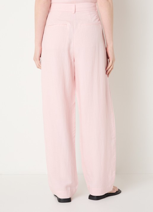 MSCH Copenhagen MSCHFranciska high waist wide fit pantalon in linnenblend - achterkant 4 lichtroze