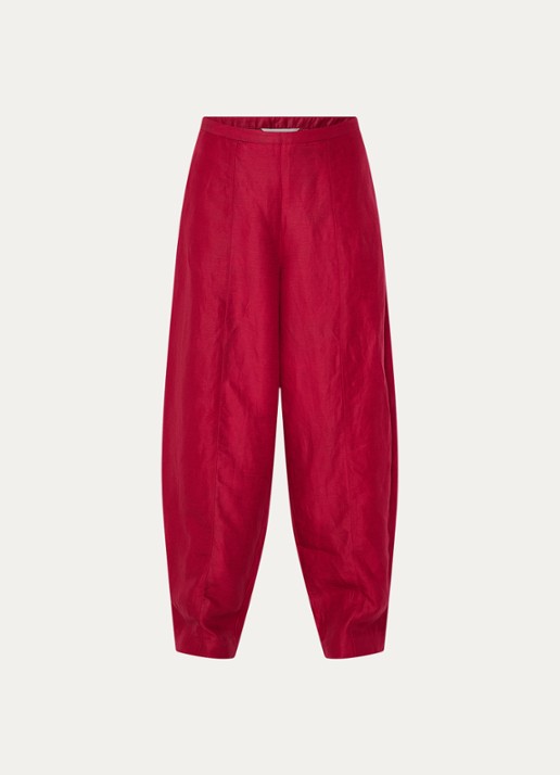 MSCH Copenhagen MSCHGraciela high waist balloon fit broek in linnenblend - voorkant 3 donkerrood