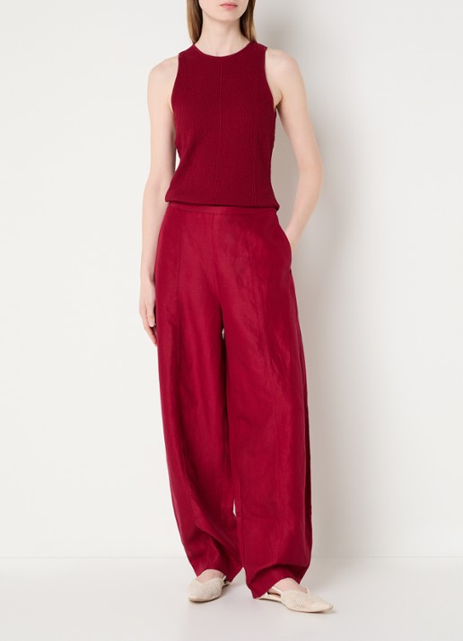 MSCH Copenhagen MSCHGraciela high waist balloon fit broek in linnenblend - voorkant 4 donkerrood