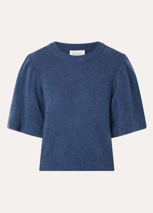 MSCH Copenhagen MSCHJinie fijngebreide trui in alpaca wolblend met vlindermouwen - voorkant blauw