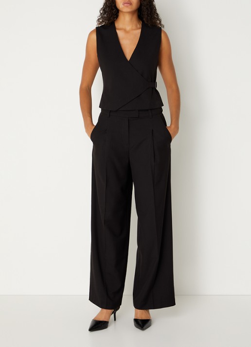 MSCH Copenhagen MSCHMachella high waist wide fit pantalon met steekzakken - voorkant 2 zwart