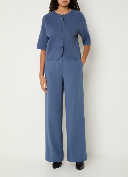 MSCH Copenhagen MSCHMacy high waist wide fit pantalon met steekzakken - voorkant 3 staalblauw
