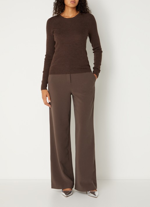 MSCH Copenhagen MSCHMacy Michelle high waist straight fit pantalon met steekzakken - voorkant 3 bruin