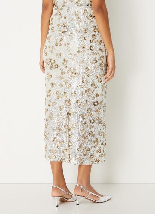 MSCH Copenhagen MSCHMagnolia midi rok met pailletten en kralendecoratie - achterkant zilver