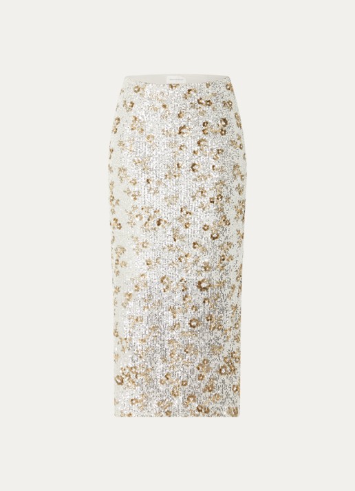 MSCH Copenhagen MSCHMagnolia midi rok met pailletten en kralendecoratie - voorkant 2 zilver