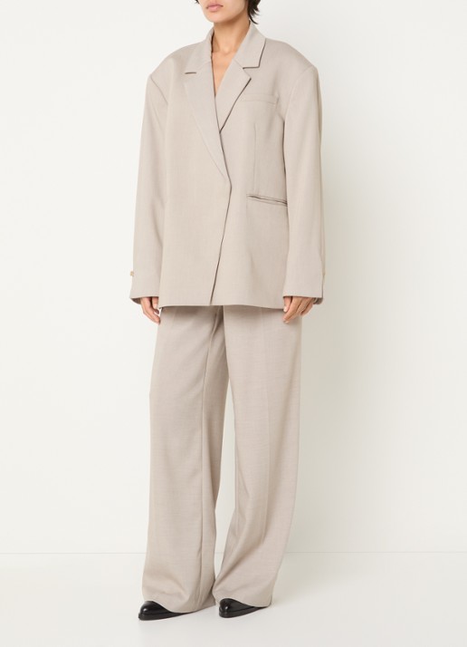 MSCH Copenhagen MSCHMarcell high waist straight fit pantalon met strikceintuur - voorkant 2 taupe