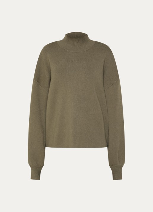 MSCH Copenhagen MSCHMercy fijngebreide pullover met opstaande kraag - voorkant 2 mosgroen