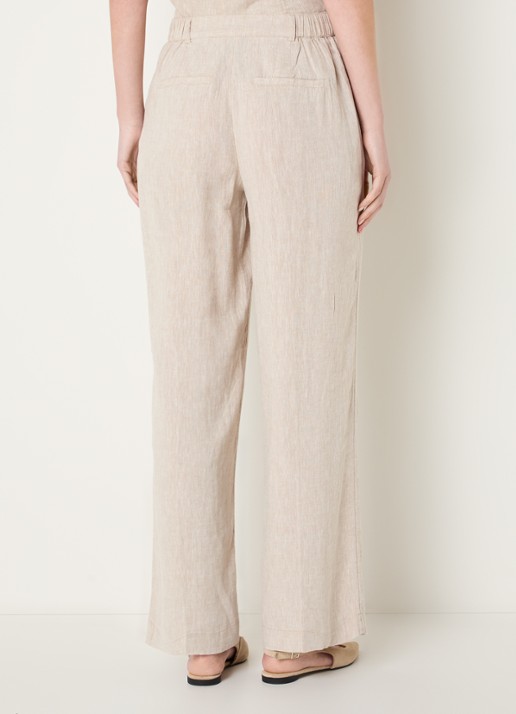 MSCH Copenhagen MSCHPennie high waist wide fit pantalon in linnenblend met steekzakken - achterkant 3 beige