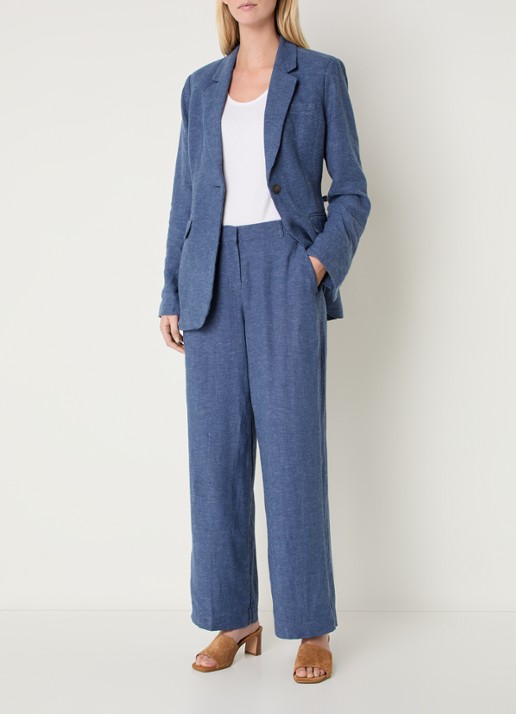 MSCH Copenhagen MSCHPennie high waist wide fit pantalon in linnenblend met steekzakken - voorkant 2 blauw