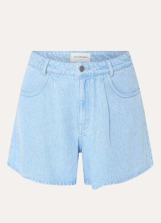 MSCH Copenhagen MSCHSaphina high waist straight fit korte broek van chambray - voorkant 2 indigo
