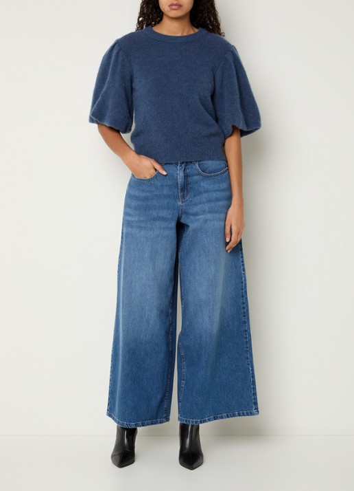 MSCH Copenhagen MSCHTurig high waist wide leg jeans met met medium wassing - voorkant 2 indigo