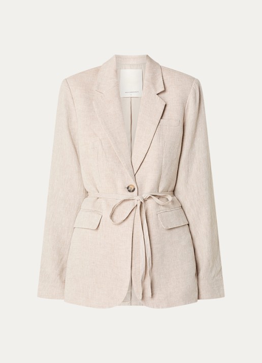 MSCH Copenhagen MSCHViana blazer in linnenblend met klepzakken en strikceintuur - voorkant beige