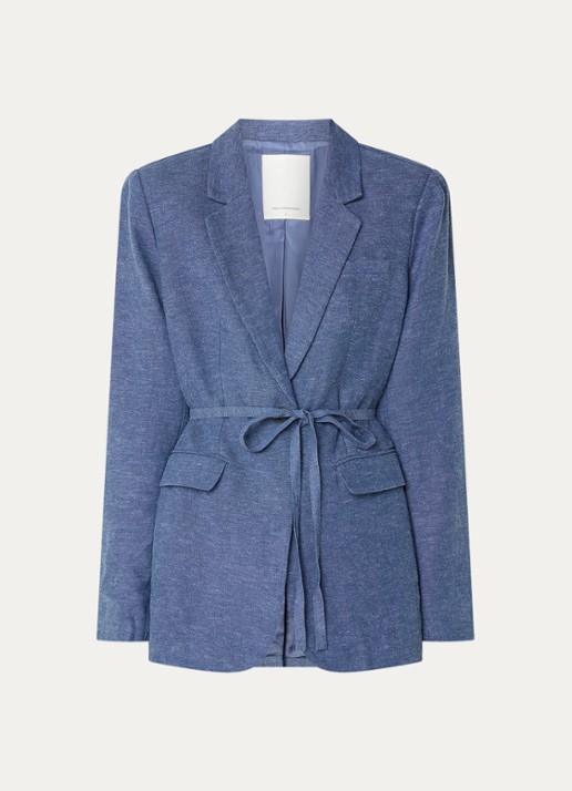 MSCH Copenhagen MSCHViana blazer in linnenblend met klepzakken en strikceintuur - voorkant 3 blauw