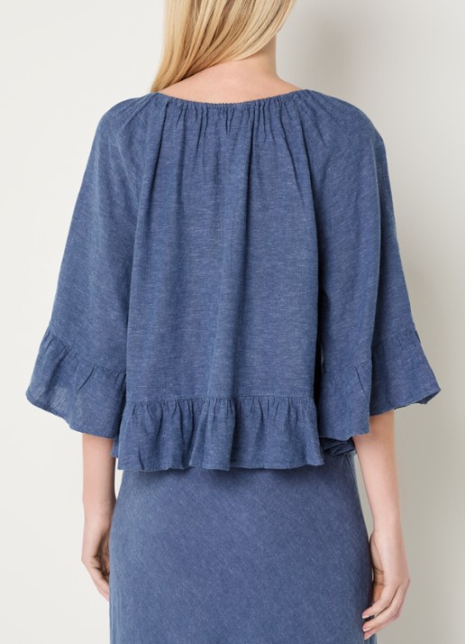 MSCH Copenhagen MSCHViana tuniek in linnenblend met strikkraag - achterkant blauw