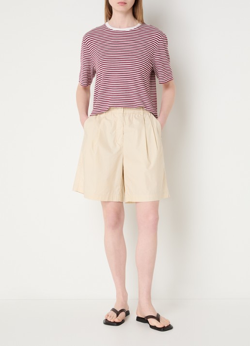 MSCH Copenhagen MSCHWiliane high waist straight fit korte broek - voorkant 3 beige