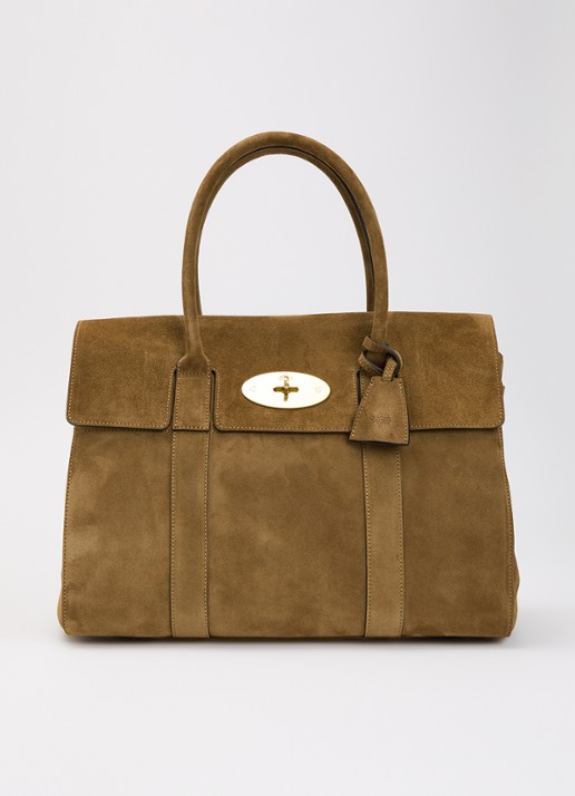 Mulberry Bayswater schoudertas van suède met logo - voorkant 6 mosgroen